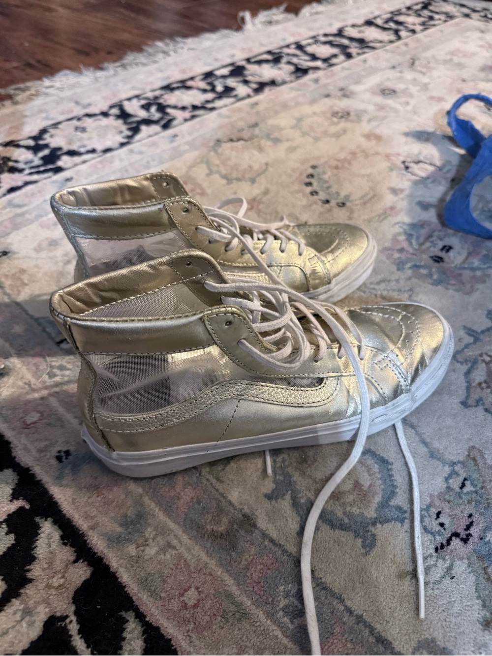 Rare Vans Sk8-Hi Slim Metallic Gold Mesh Sneakers Women’s 7.5 - Picture 4 of 5